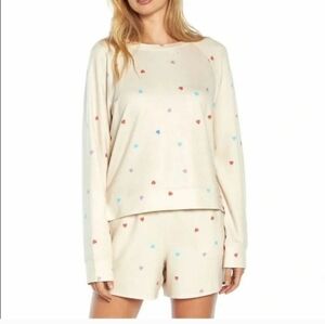 Wildfox Cream Pajama Set with Multicolor Hearts